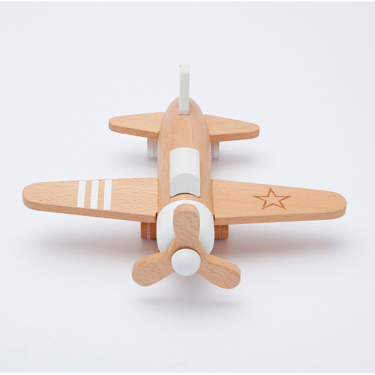Kiko+ Hikoki Plane (White) - Wooden Wind-up Propeller Plane