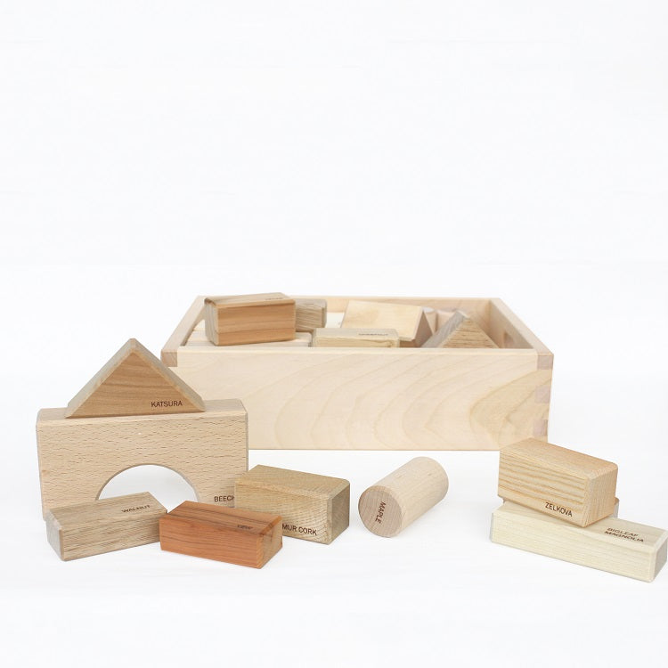 Oak Village Building Blocks In Wooden Box